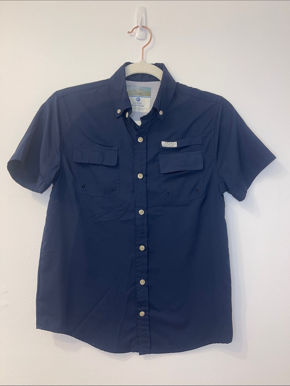 Ocean & Coast Boys' Navy Button-Down Shirt - Performance Casual Sz Medium